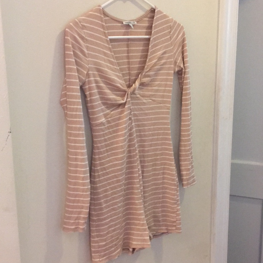 Beige Striped Twist-front Romper